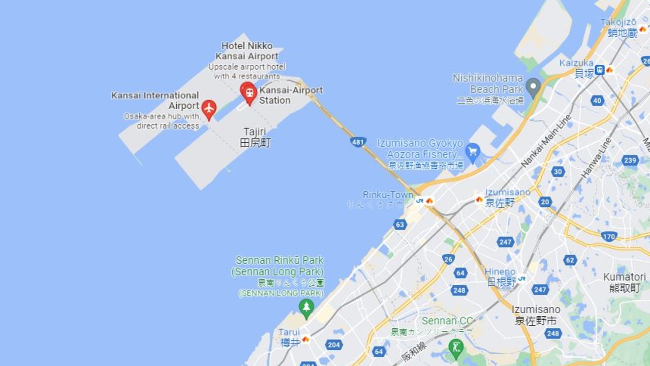 The bridge connecting Kansai Airport to mainland Osaka. Picture: Google Maps