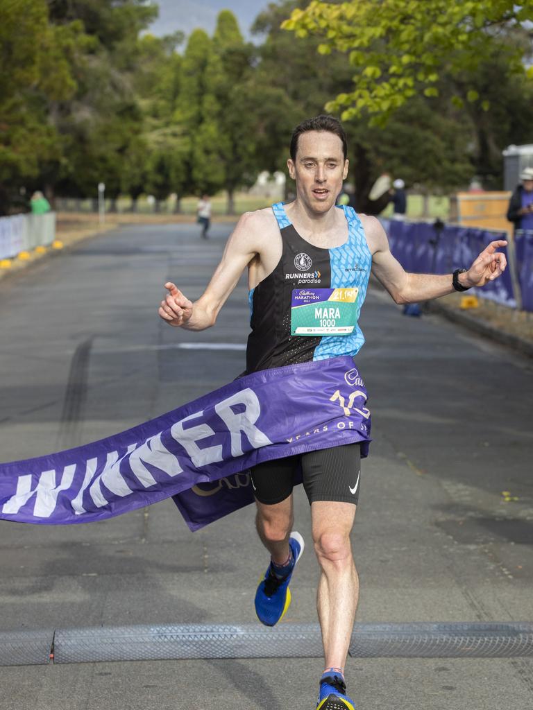 Michael Marantelli wins the men's Cadbury Half Marathon. Picture: Chris Kidd