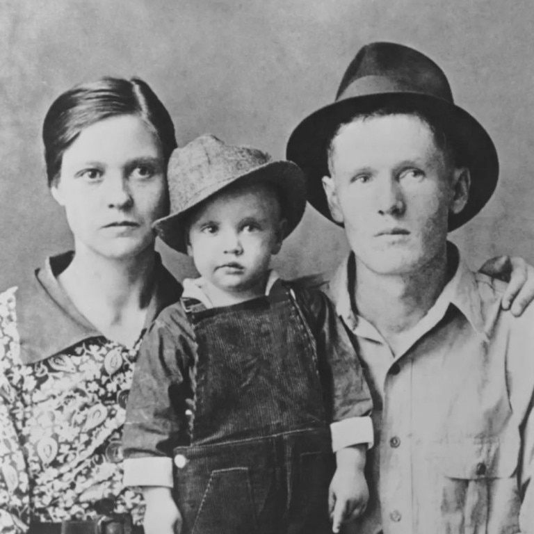 Two-year-old Elvis Presley poses for a family portrait with his parents, Vernon and Gladys Presley, in 1937 in Tupelo, Mississippi. Picture: Getty Images