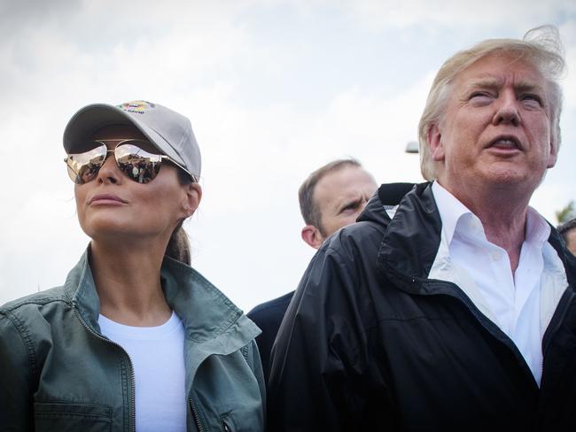 US President Donald Trump and First Lady Melania Trump tour a storm damaged residential area in Guaynabo, Puerto Rico. Picture: Mandel Ngan/AFP