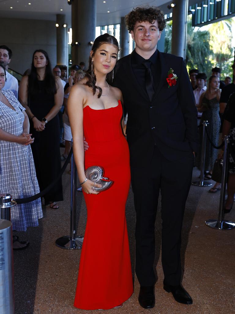 Ashlee McKenzie and Josh Van Kruistum arrive at the Peace Lutheran College formal evening at the Cairns Convention Centre. Picture: Brendan Radke