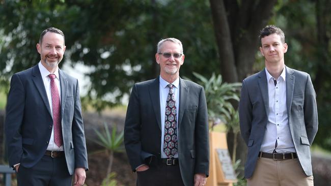 University of Queensland scientists Trent Munro, Paul Young and Keith Chappell hope to begin Phase 1 clinical trials on their second Covid-19 vaccine next year. Picture: Peter Wallis