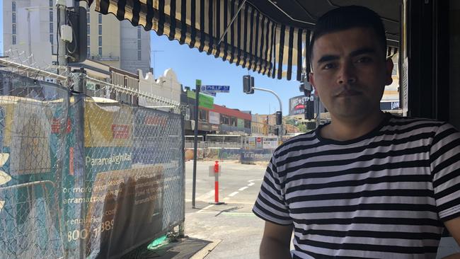 Coco Cubano manager Sagar Karki near Parramatta Light Rail construction where diners used to populate the footpaths.