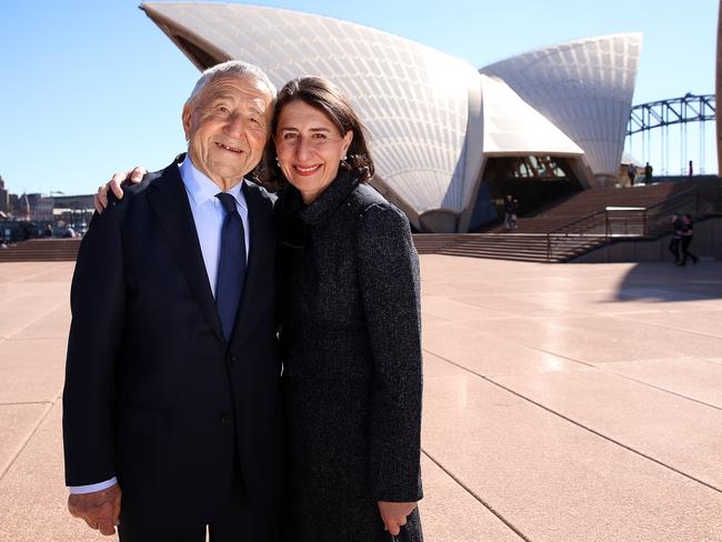 The premier with her dad Krikor — who helped build the Opera House as a young tradesman — in August 2018. Picture: Sam Ruttyn