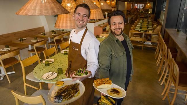 Olive restaurant on Pirie St in the city is the latest venture from MasterChef alumni Callum Hann and business partner Themis Chryssidis. Picture: Roy VanDerVegt