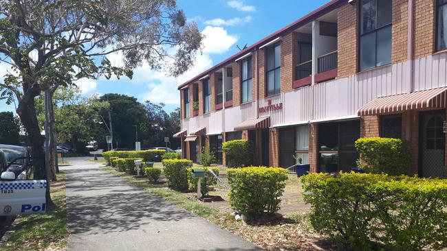 The townhouse block was sealed off as a crime scene yesterday. Picture: Brianna Morris-Grant