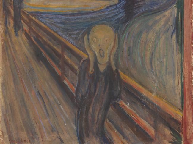 This undated handout image, shows an image made by a curator at the National Museum of Norway while using an infrared scanner in the quest to reveal author of hidden graffiti on Edvard Munchâs original painting of The Scream in Oslo. - Following years of speculation, curators at the National Museum of Norway have confirmed that a small and barely visible sentence saying "Can only have been painted by a madman" on Edvard Munchâs The Scream was penned by the artist himself. One of the most well-known paintings in the world, The Scream has become a radical and timeless expression of human anxiety. In preparation for its instalment in the new National Museum of Norway due to open in Oslo in 2022, the original 1893 version of The Scream has undergone thorough research and conservation. (Photo by Boerre Hoestland / The NATIONAL MUSEUM OF NORWAY / AFP) / RESTRICTED TO EDITORIAL USE - MANDATORY MENTION OF THE ARTIST UPON PUBLICATION - MANDATORY CREDIT "AFP PHOTO / The National Museum of Norway/ BYLINE" -  TO ILLUSTRATE THE EVENT AS SPECIFIED IN THE CAPTION - NO MARKETING NO ADVERTISING CAMPAIGNS - DISTRIBUTED AS A SERVICE TO CLIENTS /