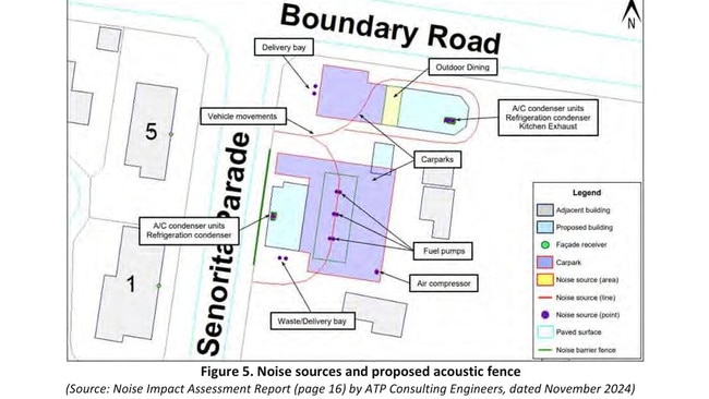 Planning documents show the site layout at the proposed service station and food outlet on the corner of Boundary Rd and Senorita Parade.