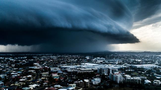 Hail storm over Kawana Beach on the Sunshine Coast. Picture: Josh Whiting