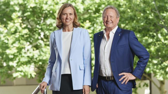 Fiona Hick with Andrew Forrest on her appointment as Fortescue chief executive six months ago. Picture: Frances Andrijich