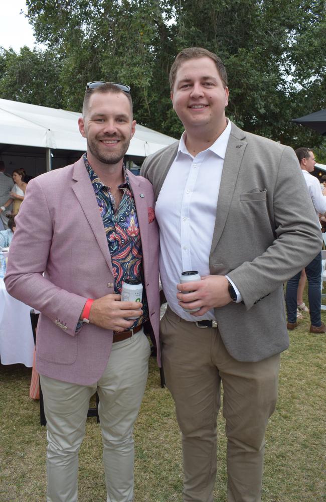Matthew and Liam at the Rockhampton Jaguar Land Rover Pop-Up Polo on June 3, 2023. Picture: Aden Stokes