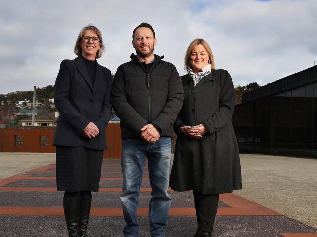 Australian Cruise Association CEO Jill Abel, director destination management and shore excursions for Carnival Australia Michael Mihajlov and Jay McKenzie, the director of the Bob Wood Cruise Group, at the Female Factory in South Hobart. Picture: Nikki Davis-Jones