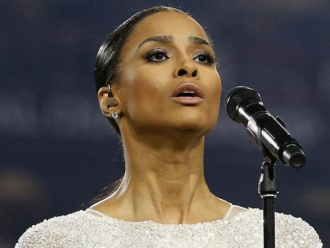 GLENDALE, AZ - JANUARY 11: Singer Ciara sings the national anthem prior to the start of the 2016 College Football Playoff National Championship Game between the Alabama Crimson Tide and the Clemson Tigers at University of Phoenix Stadium on January 11, 2016 in Glendale, Arizona. Christian Petersen/Getty Images/AFP == FOR NEWSPAPERS, INTERNET, TELCOS & TELEVISION USE ONLY ==