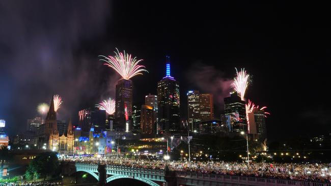 Fireworks exploded over the Princes Bridge. Picture: AAP/James Ross