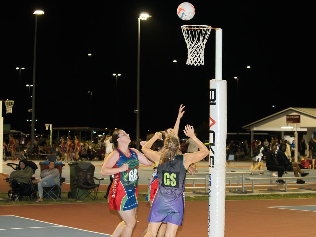 Stella Giliomee, Brothers, stares down the ball over the net in the 2021 Mackay Netball Association seniors grand final. September 4th, 2021 Picture: Marty Strecker