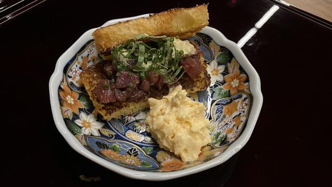 The beef tartare sando at Korean Butterfly restaurant in Woolloongabba.