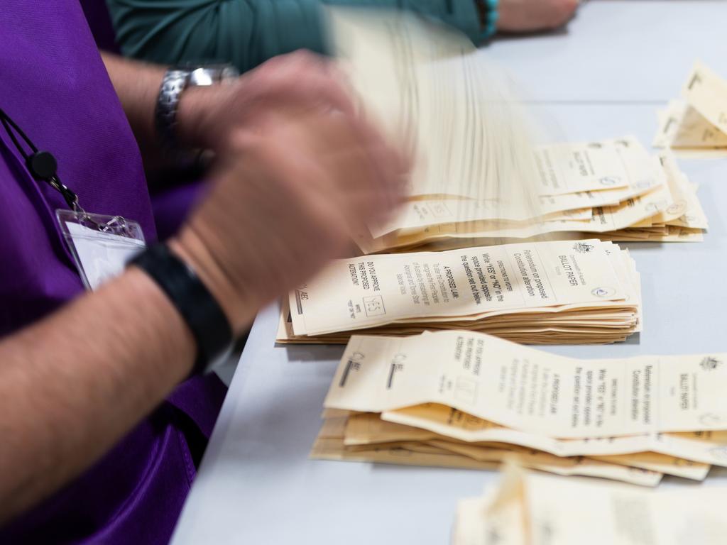 AEC staff count votes at a vote counting centre in Melbourne. Picture: Asanka Ratnayake/Getty Images