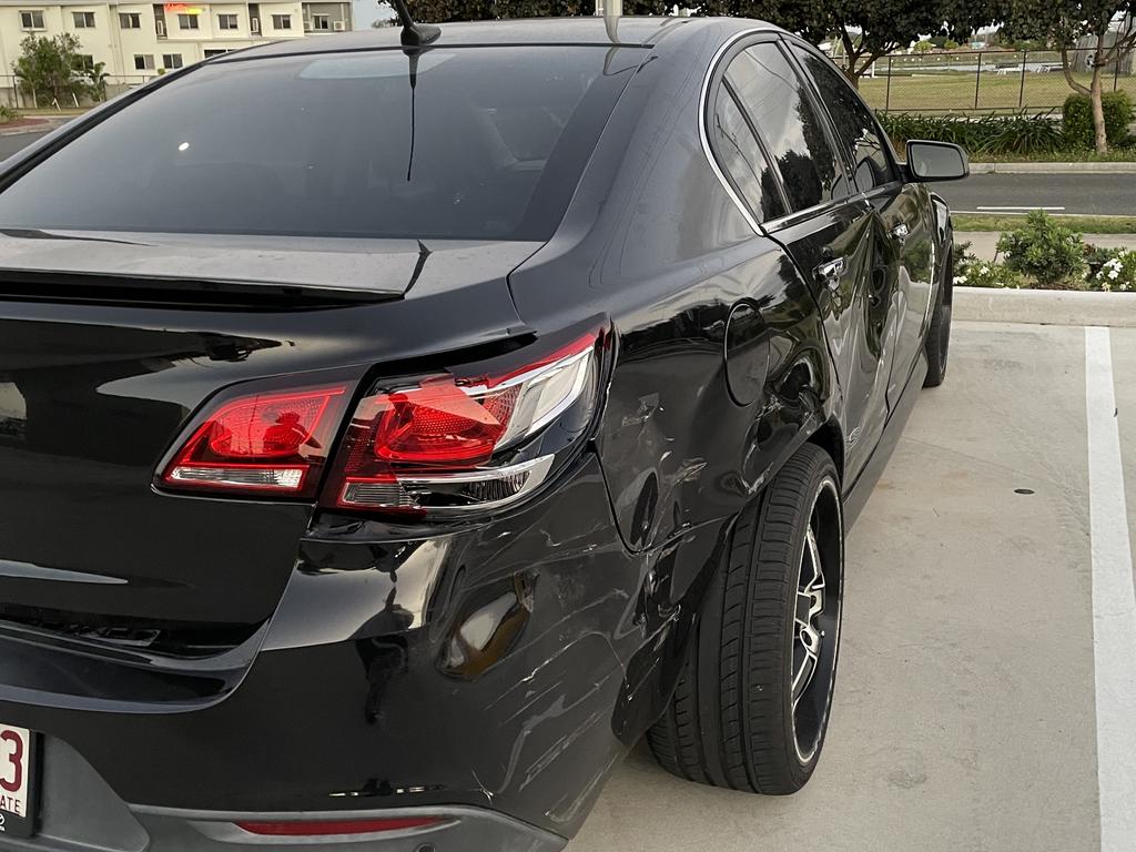 A stolen stolen SS Commodore was left at Andergrove Aldi extremely damaged, after a joyride through Mackay and the Pioneer Valley on October 15, 2024. Picture: Paul Brescia