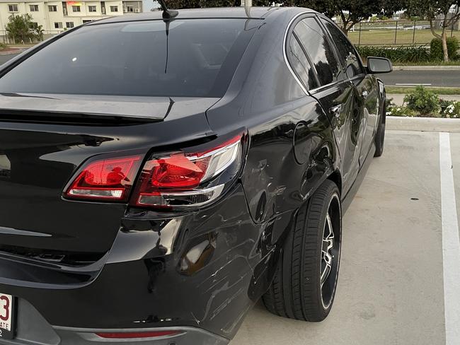 A stolen stolen SS Commodore was left at Andergrove Aldi extremely damaged, after a joyride through Mackay and the Pioneer Valley on October 15, 2024. Picture: Paul Brescia