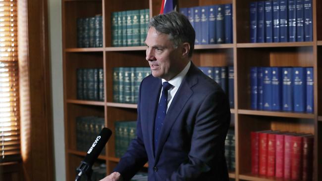 Deputy PM Richard Marles held a press conference in Geelong regarding an incident with a RAAF patrol flight and a Chinese jet fighter in the South China Sea. Picture: NCA NewsWire / David Crosling