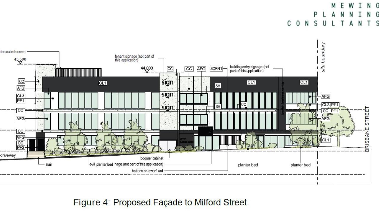 Proposed childcare centre and office building on Brisbane and Limestone Street. Picture: Mewing Planning Consultants/Benstead Holdaway