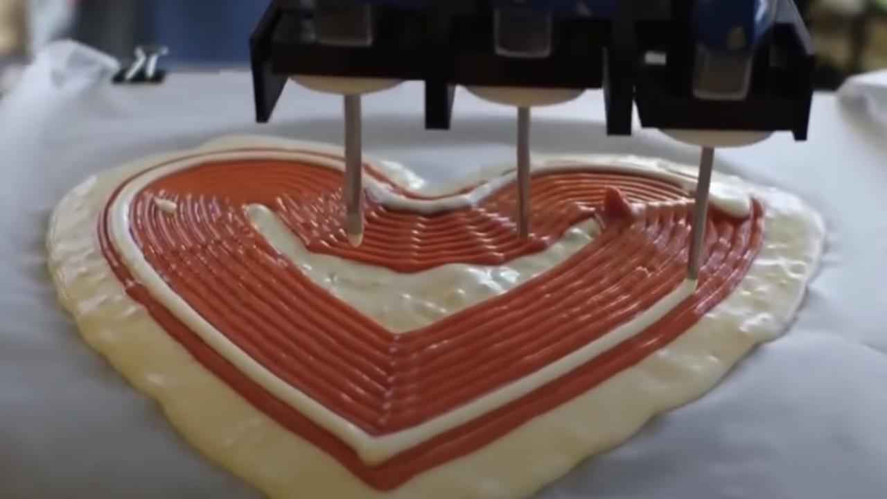 Is this the perfect marriage between digital and physical worlds? Yes, this BeeHex pizza in the US was made using 3D printer with layers of ingredient paste as the “ink”.