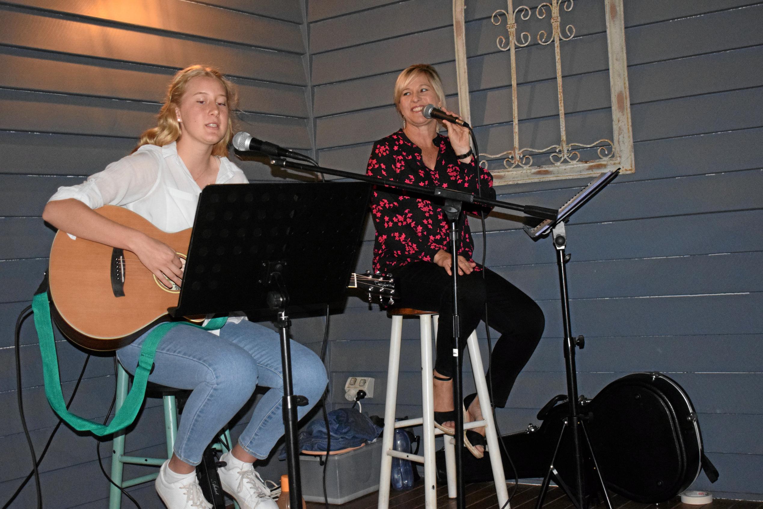 Mackayla and Megan James performed for the ladies enjoying a night on the town. Picture: Emily Bradfield