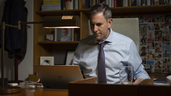 Treasurer Jim Chalmers in his office at Parliament House. Picture: NCA NewsWire / Martin Ollman