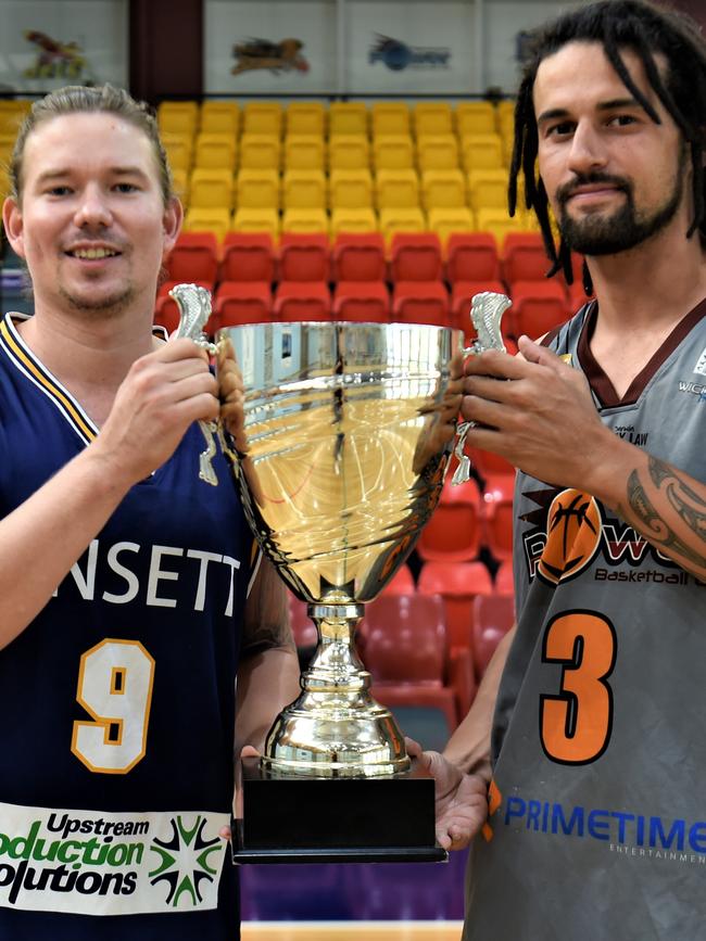 Captains of the men’s 2021 Darwin Basketball Grand Final teams, Matty Hunt (Ansett) and Jesse Bell (Palmerston). Picture: Amanda Parkinson