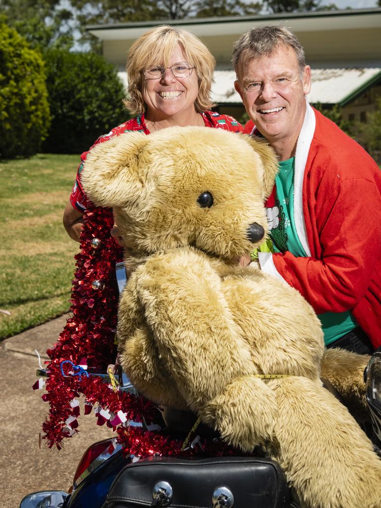 Allison and John McCreanor of Brisbane Ulysses Club at Picnic Point for the Toowoomba Toy Run hosted by Downs Motorcycle Sporting Club, Sunday, December 18, 2022.