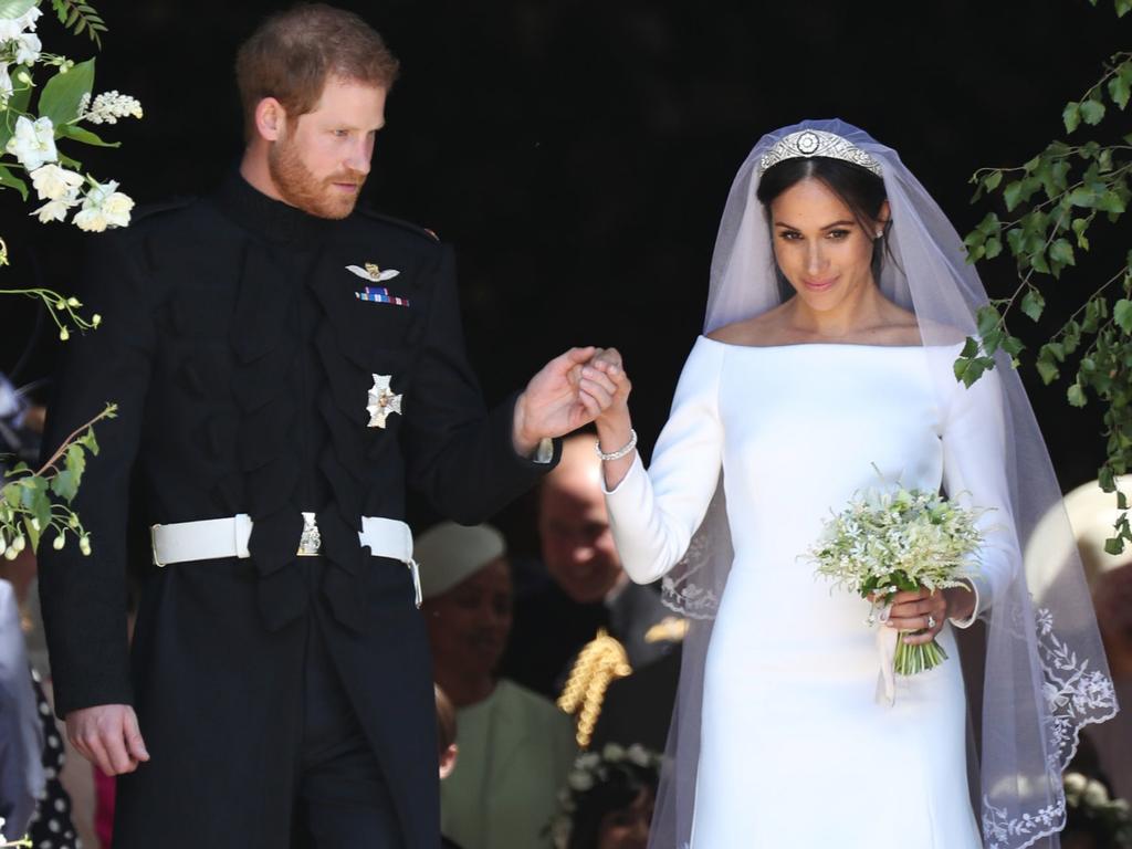 Prince Harry and his wife, Meghan, leave St George's Chapel after their wedding. Picture: Getty