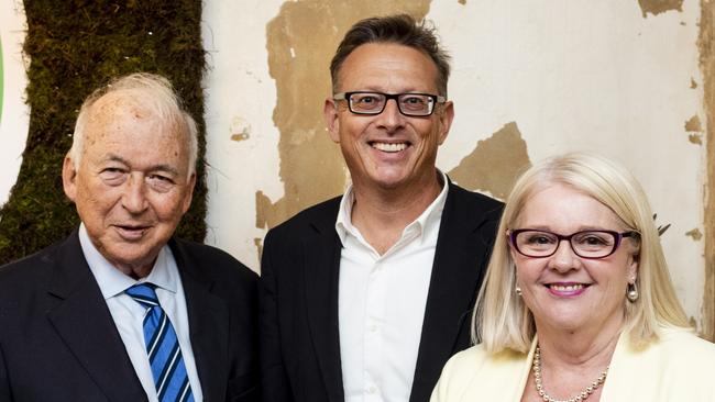 Hungry Jack’s founder Jack Cowin, v2 founder and CEO Nick Hazell and Minister for Industry, Science and Technology Karen Andrews at the v2 launch. Picture: Supplied