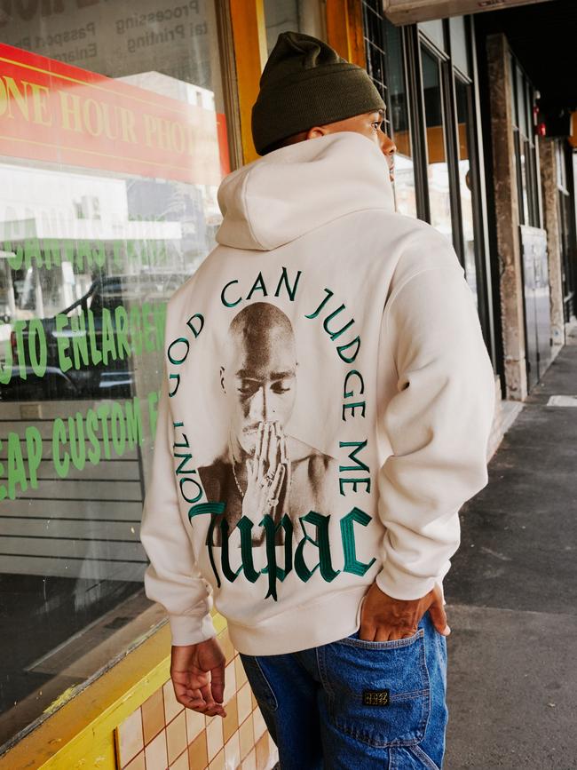 A model wearing a Tupac Shakur hoodie. Picture: supplied