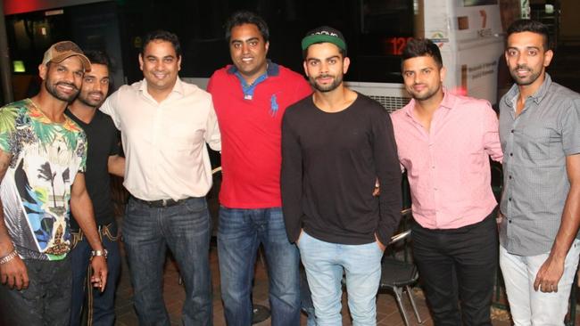 Members of the Indian cricket team, including Virat Kohli, outside the British Raj restaurant on Henley Beach Road. Picture: Facebook.