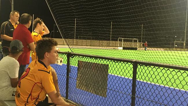 Easts goal scorer Ryan Hughes watches on.