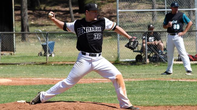 State league baseball. Penrith versus the Central Coast Marlins. Pictured in action for Penrith is Chris Jolly.