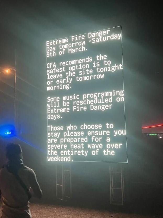 Festivalgoers were left confused and scared as organisers alerted attendees to the warning on screens around the Grampians campsite. Picture: Supplied