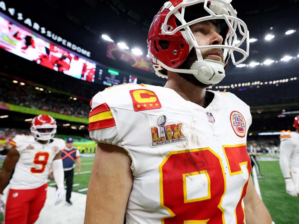 Travis Kelce was brought to tears by the Kansas City Chiefs’ disappointing performance at the Super Bowl. Picture: Getty Images via AFP