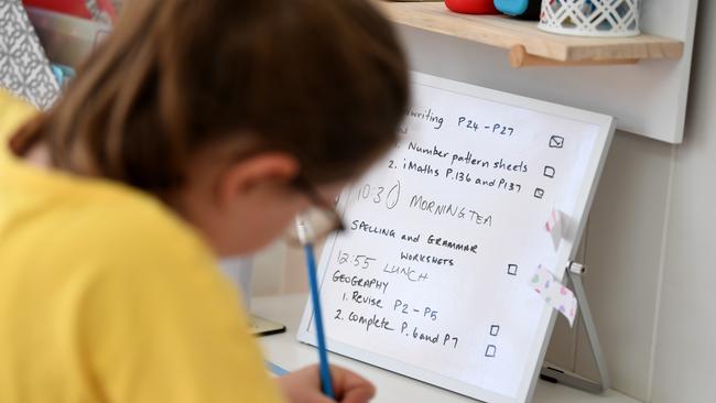 Grace Merriman, 8, learns from home in Brisbane. Picture: AAP