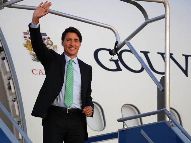 Canadian Prime Minister Justin Trudeau waves to the crowd in France. Picture: Francois Mori