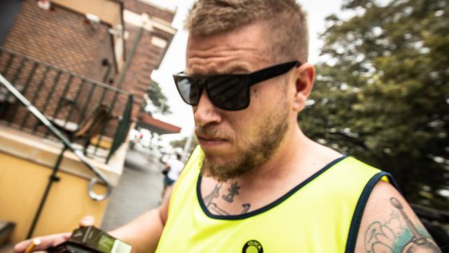 Daniel Nicholas, 31, of Narraweena, outside Manly Local Court in October last year before he was fined $6000, and hit with $7000 in costs, for being the owner of a pack of dogs that killed another dog. He has been fined again for ignoring a dog ownership ban. Picture: Julian Andrews