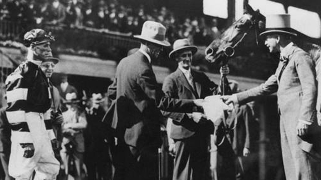 The 1929 Victoria Derby presentation to Harry Telford after Phar Lap’s success. Picture: Victoria Racing Club