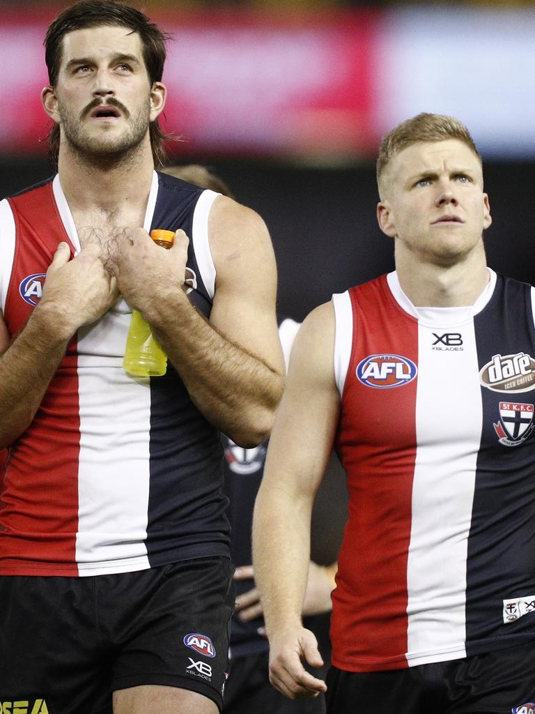 Saints players feel the pain of the big loss. Pic: AAP