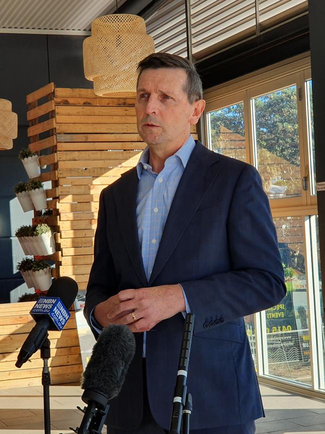 Central Coast Council chief executive officer Gary Murphy gives the latest update at Wamberal Surf Club. Picture: Fiona Killman