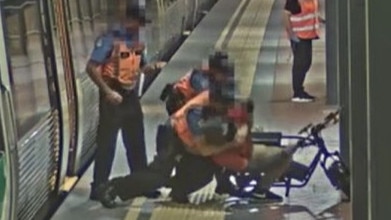 Images of an arrest at a Perth train station in February 2023, in which the Corruption and Crime Commission found a transit officer used excessive and unnecessary force. Picture: WA Corruption and Crime Commission