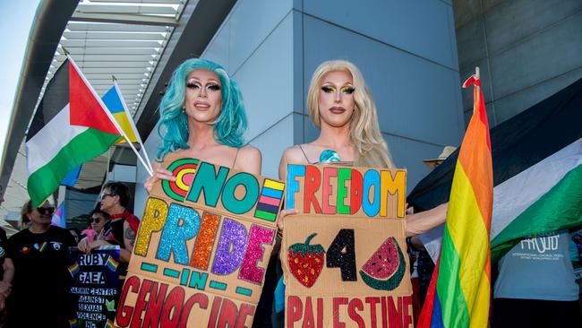 Anna Gain and Holly Would as Pride Parade takes off in Darwin City, 2024. Picture: Pema Tamang Pakhrin