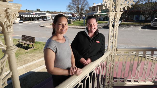 Kate Schmiechen of St Just Cafe and Kareena Opperman of Oppy's IGA in Burra. Picture: Tait Schmaal