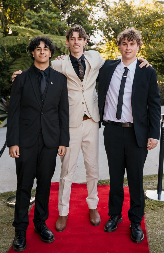 Noah, Mitchell and Bailey at the Glasshouse Christian College formal. Picture: Jordan Bull of JBull Photography