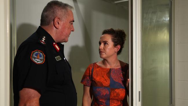 Chief Minister Lia Finocchiaro and NT Police Commissioner Michael Murphy touring the Peter McAulay Centre Berrimah watch-house. Picture: Zizi Averill