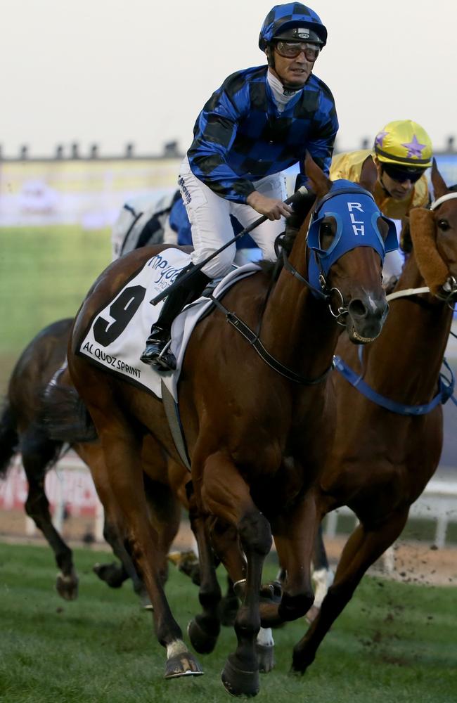 We’ve done it: Damian Browne and Buffering after their magnificent achievement. Picture: AFP